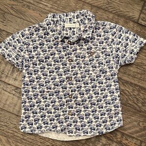 JoJo Maman Bébé White Button-Down Shirt with Navy Elephant Print